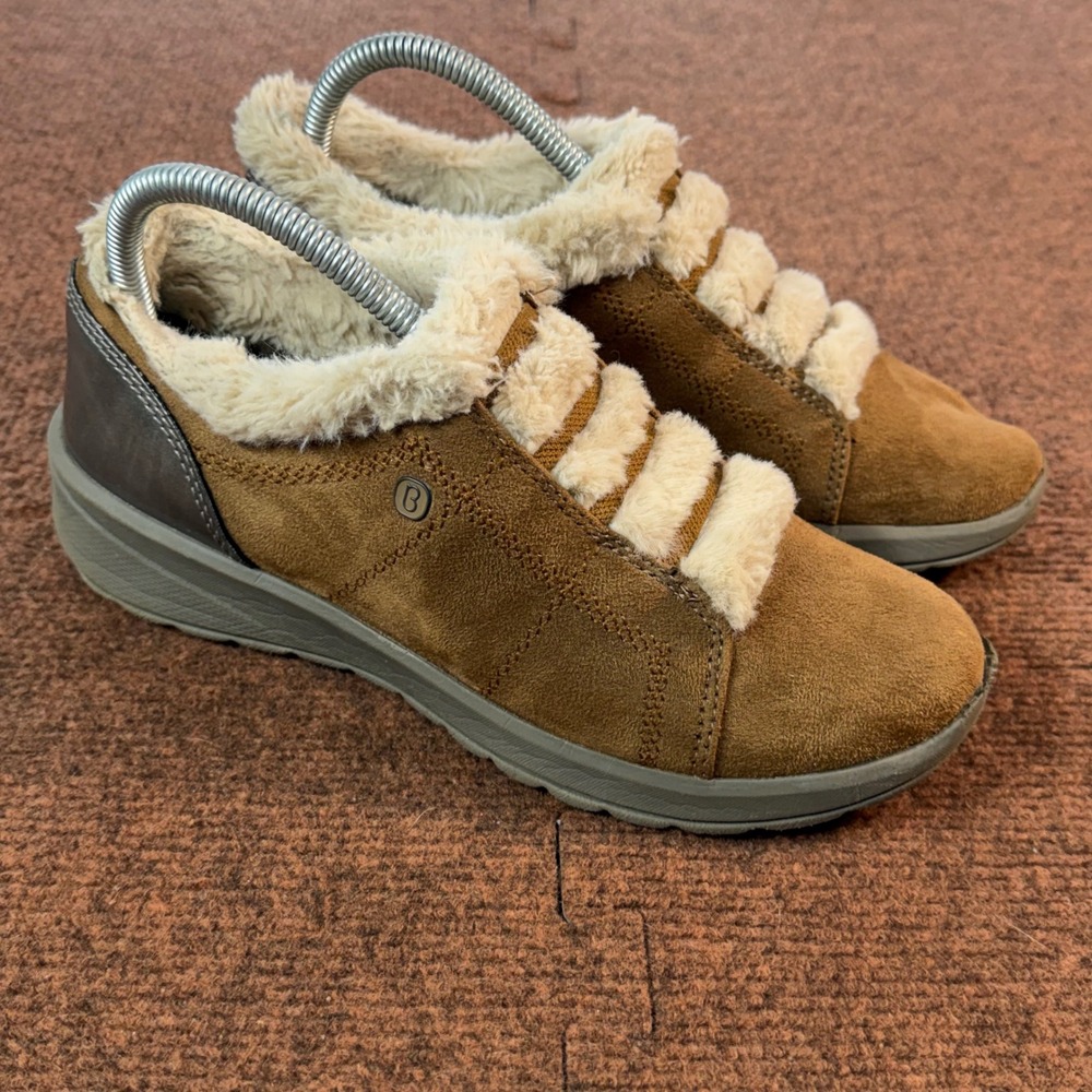 Bzees Womens Brown Faux Suede Fur Lined Slip On Comfort Sneakers Size 8M